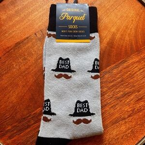Parquet Novelty Men’s Fun Crew Socks Best Dad Sock 10-13 Shoe Sz. 6-12.5